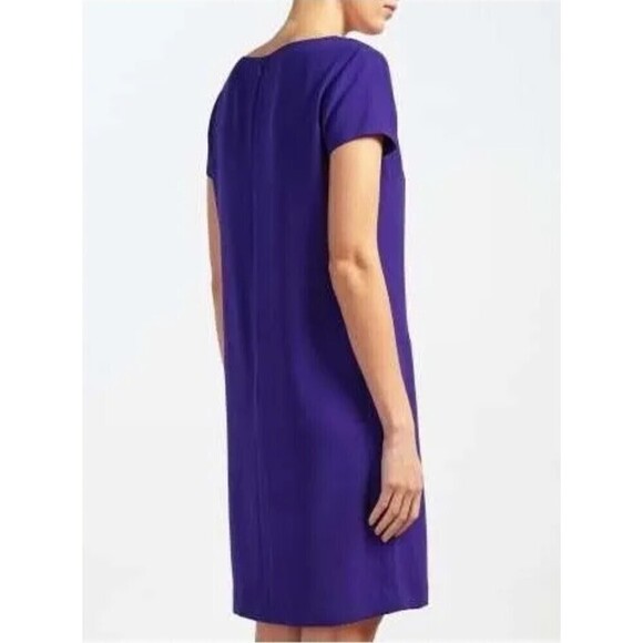 Lauren Ralph Lauren Purple Crepe Short Sleeve V Neck Shift Mini Dress, 6 - Picture 2 of 12
